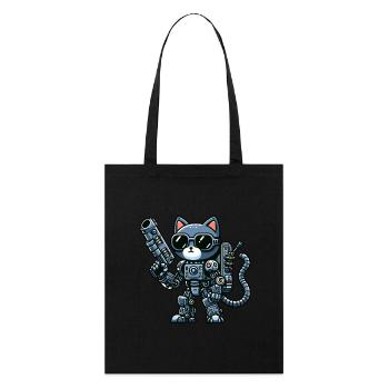 Coole Katze Cyborg Zeichentrick Mech Roboter - Stanley/Stella Bio-Stoffbeutel - Schwarz - Vorne