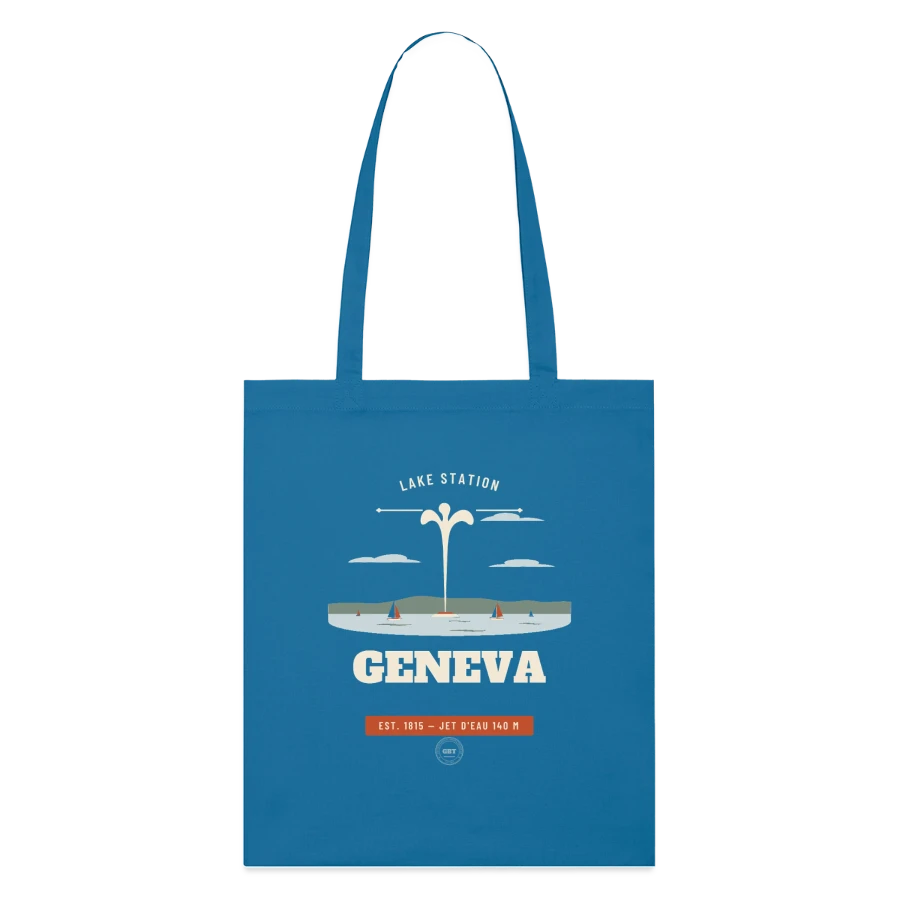 Geneva badge on a stanley/stella organic tote bag, royal blue