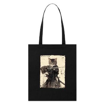 Samurai Cat Kawaii Japanische Ninja Katze - Stanley/Stella Bio-Stoffbeutel - Schwarz - Vorne