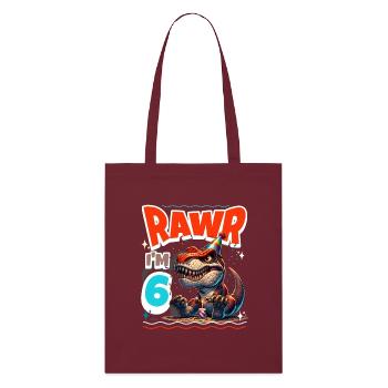6ème anniversaire Rawr T Rex Dinosaure - Tote bag bio Stanley/Stella - bordeaux - Devant