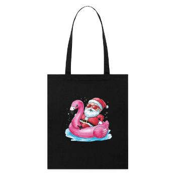 Festlicher Weihnachtsmann reitet Flamingo Pool - Stanley/Stella Bio-Stoffbeutel - Schwarz - Vorne