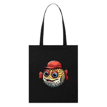 Drôle de poisson-globe avec casquette de baseball rouge - Tote bag bio Stanley/Stella - noir - Devant
