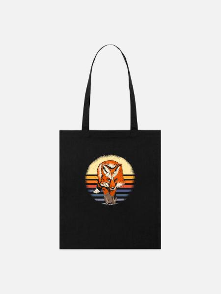 Fuchs Waldtier Geschenk Retro - Stanley/Stella Bio-Stoffbeutel - Schwarz