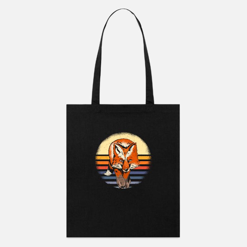 Fuchs Waldtier Geschenk Retro - Stanley/Stella Bio-Stoffbeutel - Schwarz