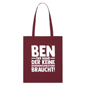 Prénom Ben - Tote bag bio Stanley/Stella - bordeaux - Devant