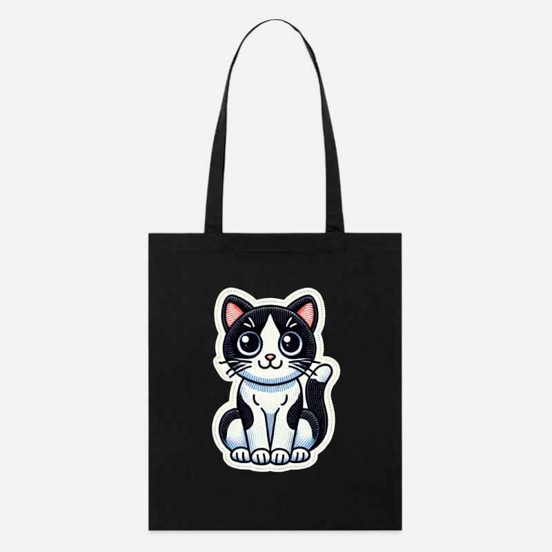Süße schwarz-weiße Katze sitzt schön / Patch - Stanley/Stella Bio-Stoffbeutel - Schwarz