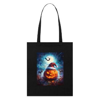 Halloween Geschenk Kürbis mit Weihnachtsmütze Deko - Stanley/Stella Bio-Stoffbeutel - Schwarz - Vorne