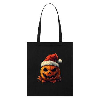 Halloween Geschenk Kürbis mit Weihnachtsmütze Deko - Stanley/Stella Bio-Stoffbeutel - Schwarz - Vorne