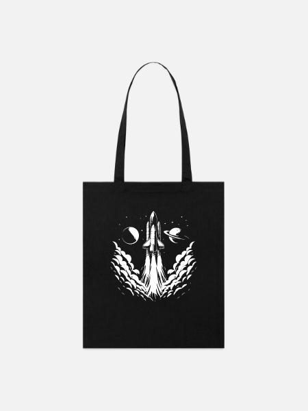 launching rocket, pixel art, outer space - Stanley/Stella Organic Tote Bag - black