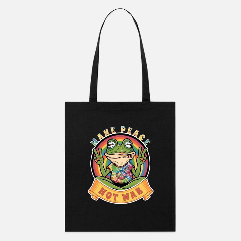 Mach Frieden statt Krieg Der Hippie-Frosch - Stanley/Stella Bio-Stoffbeutel - Schwarz