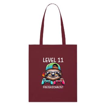Level 11 Freigeschaltet Gamer Geburtstag Faultier - Stanley/Stella Bio-Stoffbeutel - Burgunderrot - Vorne