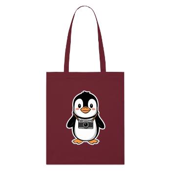 Cute Penguin with Camera Design - Stanley/Stella Organic Tote Bag - burgundy - Front