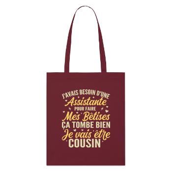 Je vais être cousin, Cadeau future cousin - Tote bag bio Stanley/Stella - bordeaux - Devant