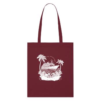 Cruise ship in sunset with palm trees - Stanley/Stella Organic Tote Bag - burgundy - Front