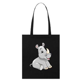 Cartoon sitting smiling baby rhino - Stanley/Stella Organic Tote Bag - black - Front