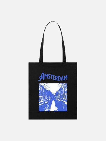 Blaue Amsterdamer Grachten - Stanley/Stella Bio-Stoffbeutel - Schwarz
