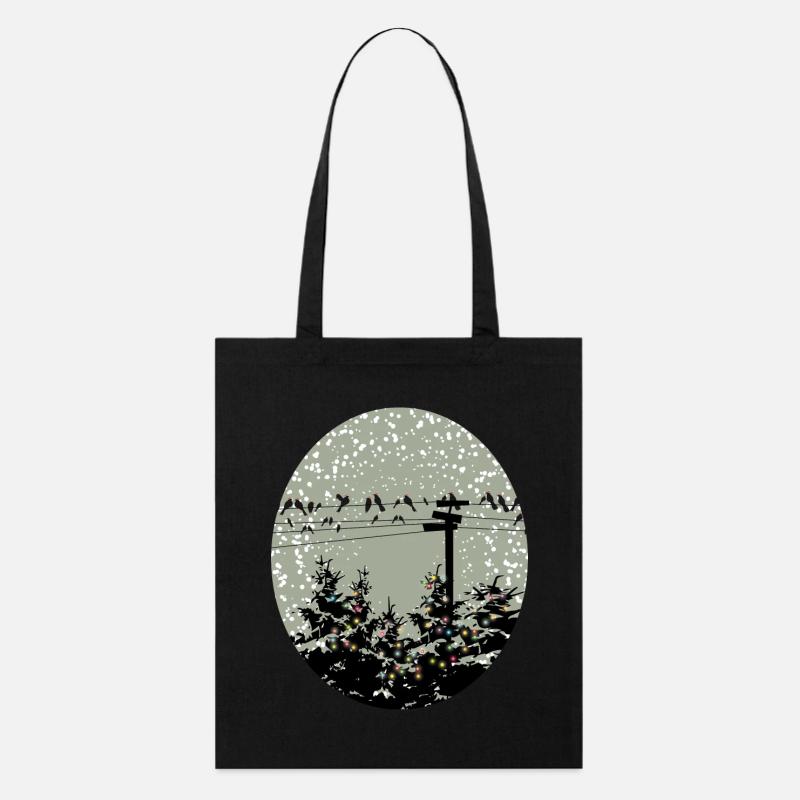 Vögel auf Stromleitung über beleuchtete Bäume - Stanley/Stella Bio-Stoffbeutel - Schwarz