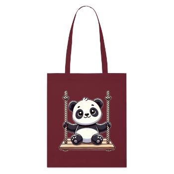 Cute Panda Swing Cartoon Design - Stanley/Stella Organic Tote Bag - burgundy - Front