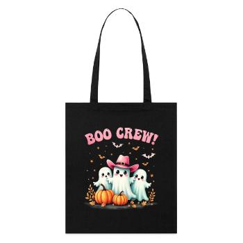 Boo Crew, süße Halloween Geister rosa Cowboyhut - Stanley/Stella Bio-Stoffbeutel - Schwarz - Vorne