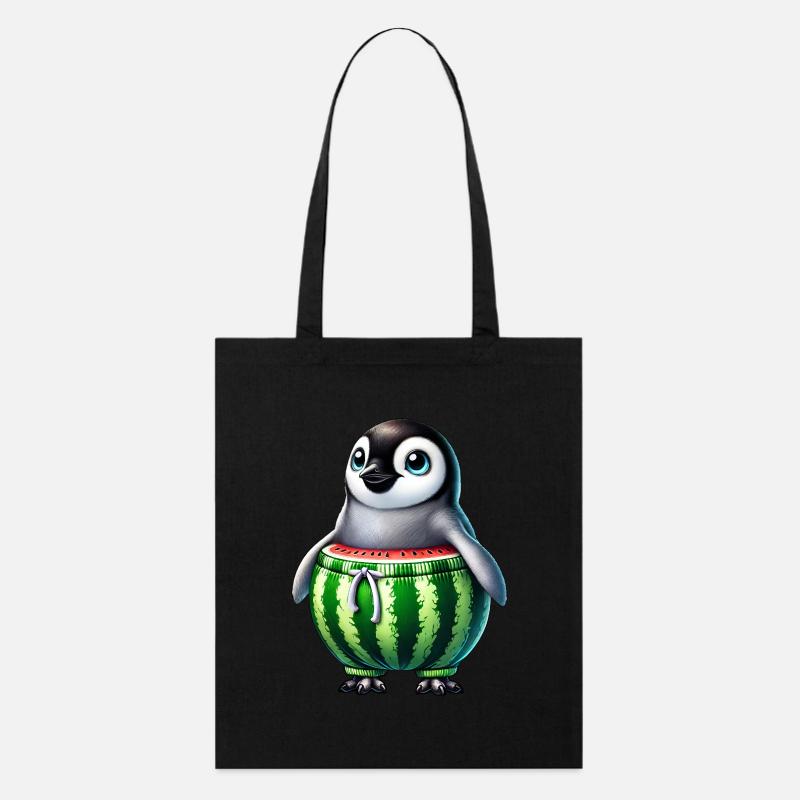 Lustiger Pinguin mit Melone Wassermelone Frucht - Stanley/Stella Bio-Stoffbeutel - Schwarz