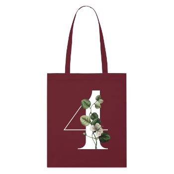Number 4 Floral Green -4th Birthday Floral - Stanley/Stella Organic Tote Bag - burgundy - Front