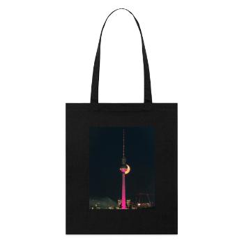 Pink Berlin TV Tower with Big Moon - Stanley/Stella Organic Tote Bag - black - Front