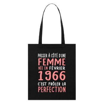 Anniversaire 60 ans - Née en Février 1966 - Tote bag bio Stanley/Stella - noir - Devant