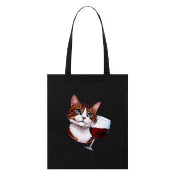 Katze mit Rotwein - Stanley/Stella Bio-Stoffbeutel - Schwarz - Vorne