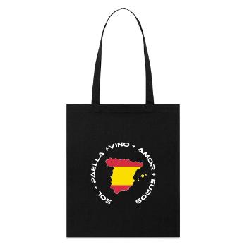 Spanien | Sol, Paella, Vino, Amor und Euros - Stanley/Stella Bio-Stoffbeutel - Schwarz - Vorne