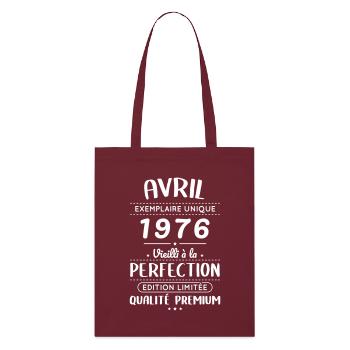 50th Anniversary - April 1976 Perfection - Stanley/Stella Organic Tote Bag - burgundy - Front