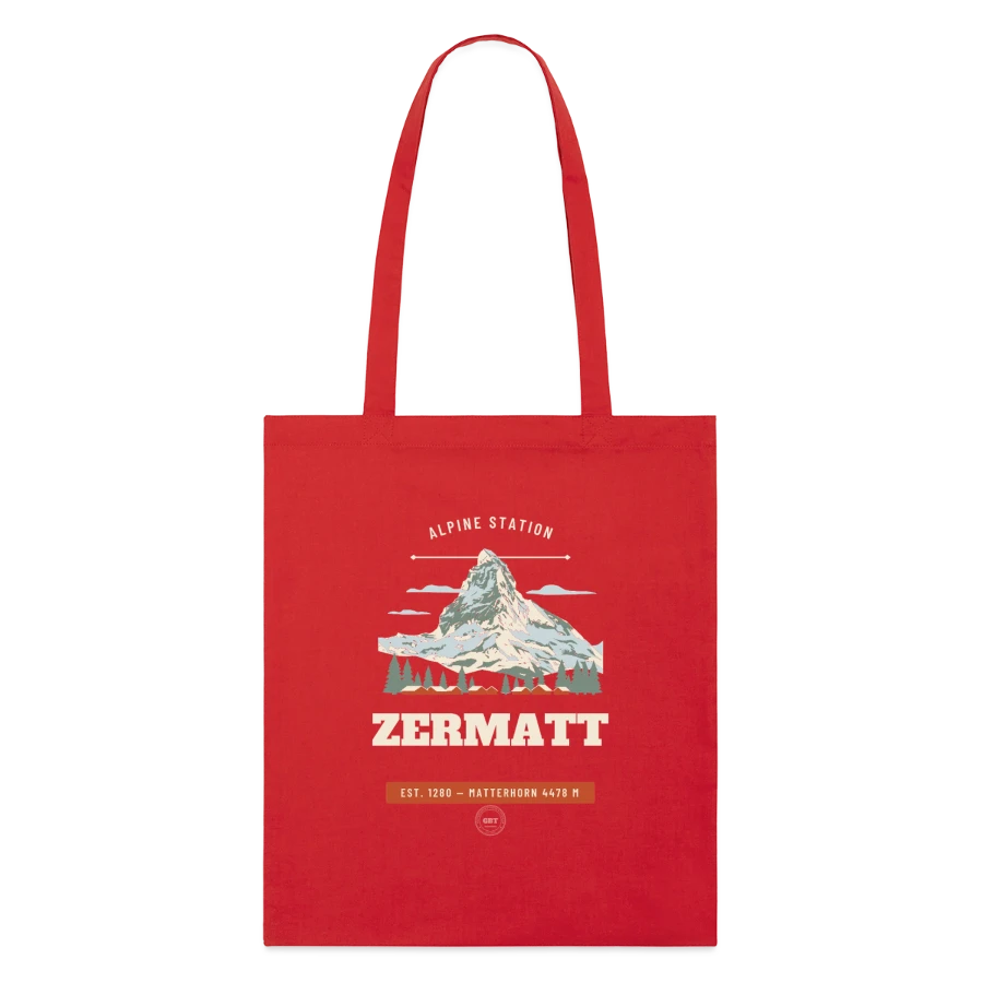 Zermatt badge on a stanley/stella organic tote bag, red