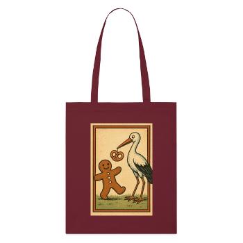 Stork and Biscuit and Gingerbread Mannele Fable - Stanley/Stella Organic Tote Bag - burgundy - Front