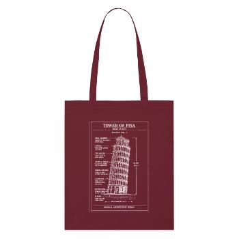 Schiefe Pisa-Turm-Blaupausen-Kunst - Stanley/Stella Bio-Stoffbeutel - Burgunderrot - Vorne