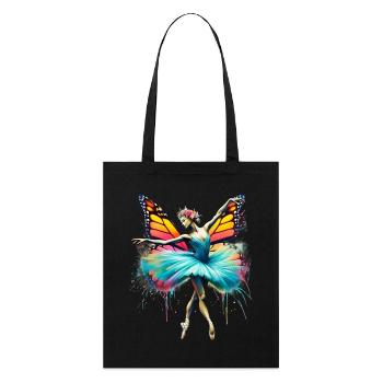 Ballerina mit Schmetterlingsflügeln, Schmetterlingen, Tutu - Stanley/Stella Bio-Stoffbeutel - Schwarz - Vorne