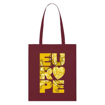Europen Map inside Bold 'EUROPE' letters, Yellow - Stanley/Stella Organic Tote Bag - burgundy - Front