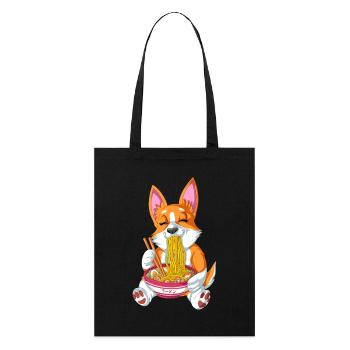Corgi mignon dégustant des ramen - Tote bag bio Stanley/Stella - noir - Devant