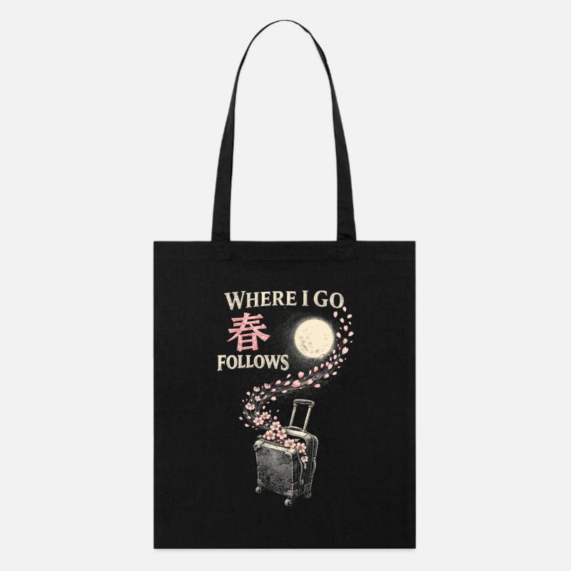 Fleurs de cerisier Fleurs Là où je vais Sakura me suit - Tote bag bio Stanley/Stella - noir