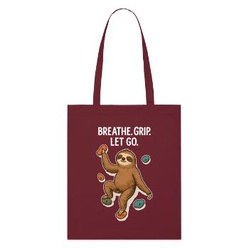 Zen Sloth: Grip Let Go Climbing - Stanley/Stella Organic Tote Bag - burgundy - Front