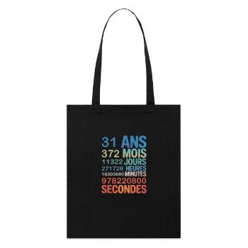 31 ans en chiffres – Design Anniversaire - Tote bag bio Stanley/Stella - noir - Devant