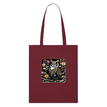 Hibou avec pétales de rose en aspect gravure sur bois - Tote bag bio Stanley/Stella - bordeaux - Devant