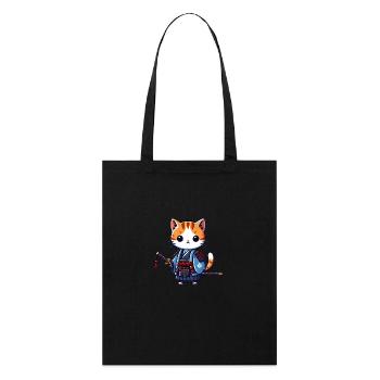 Samurai Cat in Blue Robes with Katana - Stanley/Stella Organic Tote Bag - black - Front