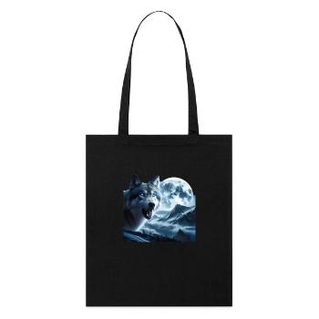 Wolf mit blauen Augen bei Vollmond - Stanley/Stella Bio-Stoffbeutel - Schwarz - Vorne