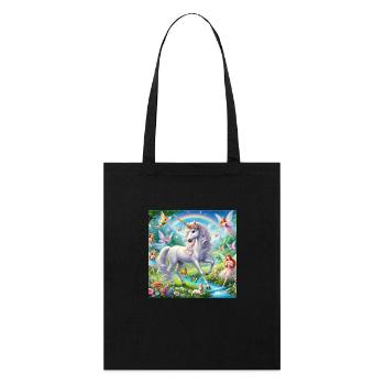 Unicorn with elves in a fantasy landscape - Stanley/Stella Organic Tote Bag - black - Front