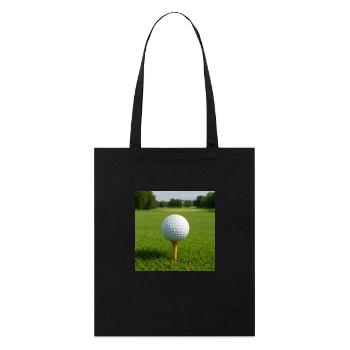 Sport - Golf, Golfball auf dem Abschlag - Stanley/Stella Bio-Stoffbeutel - Schwarz - Vorne