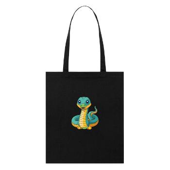 Anaconda Niedliche Maskottchen Zeichentrickfigur Kawaii - Stanley/Stella Bio-Stoffbeutel - Schwarz - Vorne