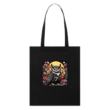 Hibou avec des vrilles de pétales de rose en aspect gravure sur bois - Tote bag bio Stanley/Stella - noir - Devant