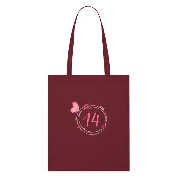 14e anniversaire papillon et fleurs fillettes - Tote bag bio Stanley/Stella - bordeaux - Devant