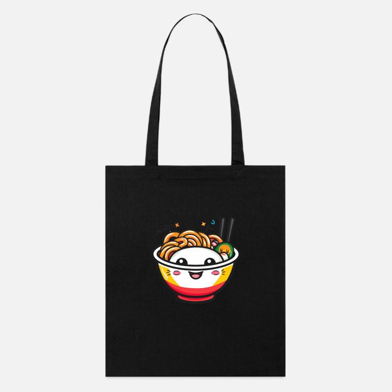 Fröhliche Kawaii-Nudelschüssel mit Essstäbchen - Stanley/Stella Bio-Stoffbeutel - Schwarz