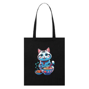 Kawaii Ramen Katze - Niedliche japanische Lebensmittelkunst - Stanley/Stella Bio-Stoffbeutel - Schwarz - Vorne