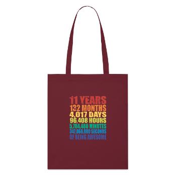 Funny 11th Birthday Gift, Age Countdown - Stanley/Stella Organic Tote Bag - burgundy - Front